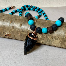 Load image into Gallery viewer, Obsidian Arrowhead Necklace for Men – Black Lava &amp; Turquoise Stone Tribal Necklace
