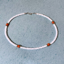 Load image into Gallery viewer, Sunset Puka Shell Necklace – Orange or Purple Beach Choker with Glass Beads
