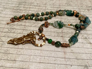 Antler Tip Necklace Green Agate Horn Primitive Jewelry, Tribal Necklace, Rustic Choker OOAK