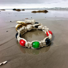Load image into Gallery viewer, Phatty Hemp Bracelet with Rasta Color Wood Beads | Handmade Surfer Jewelry
