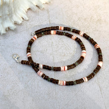 Load image into Gallery viewer, Tropical Tide Necklace – Ocean-Inspired Surfer Jewelry for Men - Red Lip Shell, Pyrite &amp; Coco
