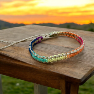 Handmade Rainbow Hemp Bracelet – LGBTQ+ Pride, Surfer Style