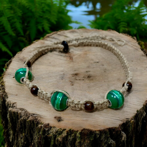 Green Harmony Hemp Necklace With Wooden And Green Glass Beads