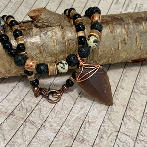 Flint Stone Arrowhead Warrior Necklace | Primitive Arrowhead Necklace| Tribal Style