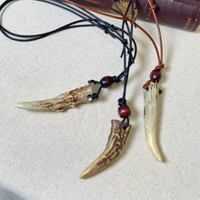 Load image into Gallery viewer, Natural Deer Antler Tip Necklace, Adjustable Leather Cord, Rustic Woodland Pendant, Handmade Nature Jewelry
