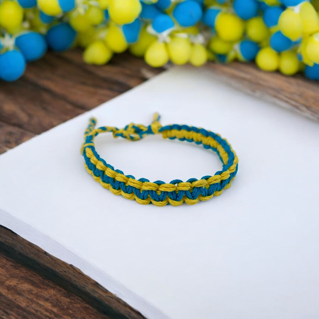 Ukrainian Flag Hemp Bracelet – Blue & Yellow Handmade Unisex Jewelry