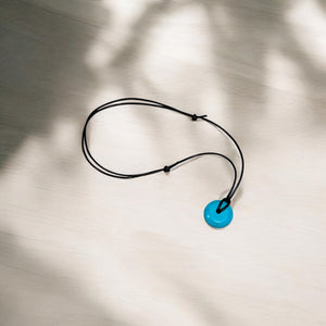 Minimalist Leather Necklace with Mini Turquoise Donut – Boho Western Jewelry