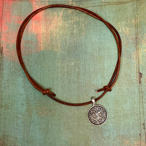 Leather Necklace with Pewter Tree of Life Pendant – Spiritual Jewelry for Men