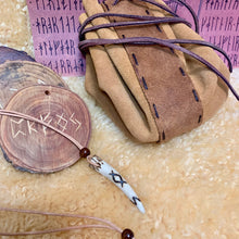 Load image into Gallery viewer, Viking Pendant Carved Deer Antler with Runes - Good Luck Charm - INGWAZ Rune- Norse/Warrior/Protection/Amulet - Leather Necklace
