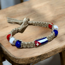 Load image into Gallery viewer, Handmade Hemp Bracelet with Cuba Flag Beads – Eco-Friendly Jewelry
