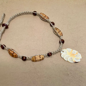 Last one - Hemp Necklace With Wooden Beads And Bone Spiral