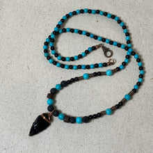 Load image into Gallery viewer, Obsidian Arrowhead Necklace for Men – Black Lava &amp; Turquoise Stone Tribal Necklace

