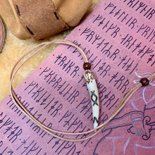 Load image into Gallery viewer, Viking Pendant Carved Deer Antler with Runes - Good Luck Charm - INGWAZ Rune- Norse/Warrior/Protection/Amulet - Leather Necklace
