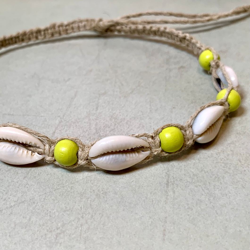 Beach Soul Necklace – Handmade in USA with Cowrie Shells and Yellow Beads