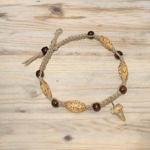 Hemp Necklace With Wood Beads And Shark Tooth