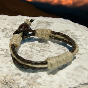 Natural Leather & Hemp Bracelet – Rustic Brown Earthy Style