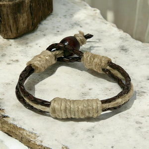 Natural Leather & Hemp Bracelet – Rustic Brown Earthy Style