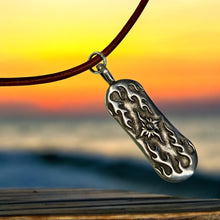 Load image into Gallery viewer, Leather Necklace with Surfer Sun Dog Tag – Beach Inspired Pendant
