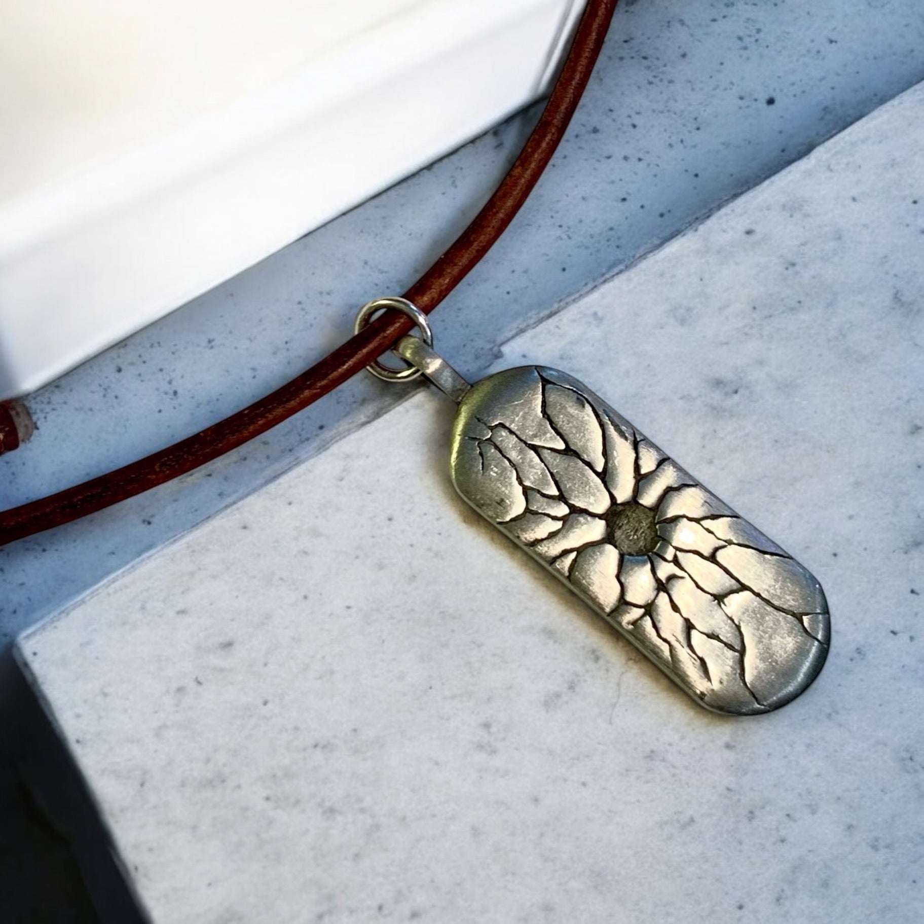 Leather Necklace with Broken Glass Dog Tag Street Style Pendant Ride  the Streets Skateboard