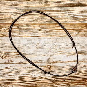 Leather Necklace with Stainless Steel Ball Pendant – Modern Minimalist Style