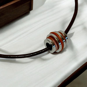 Leather Necklace with Stainless Steel Ball Pendant – Modern Minimalist Style