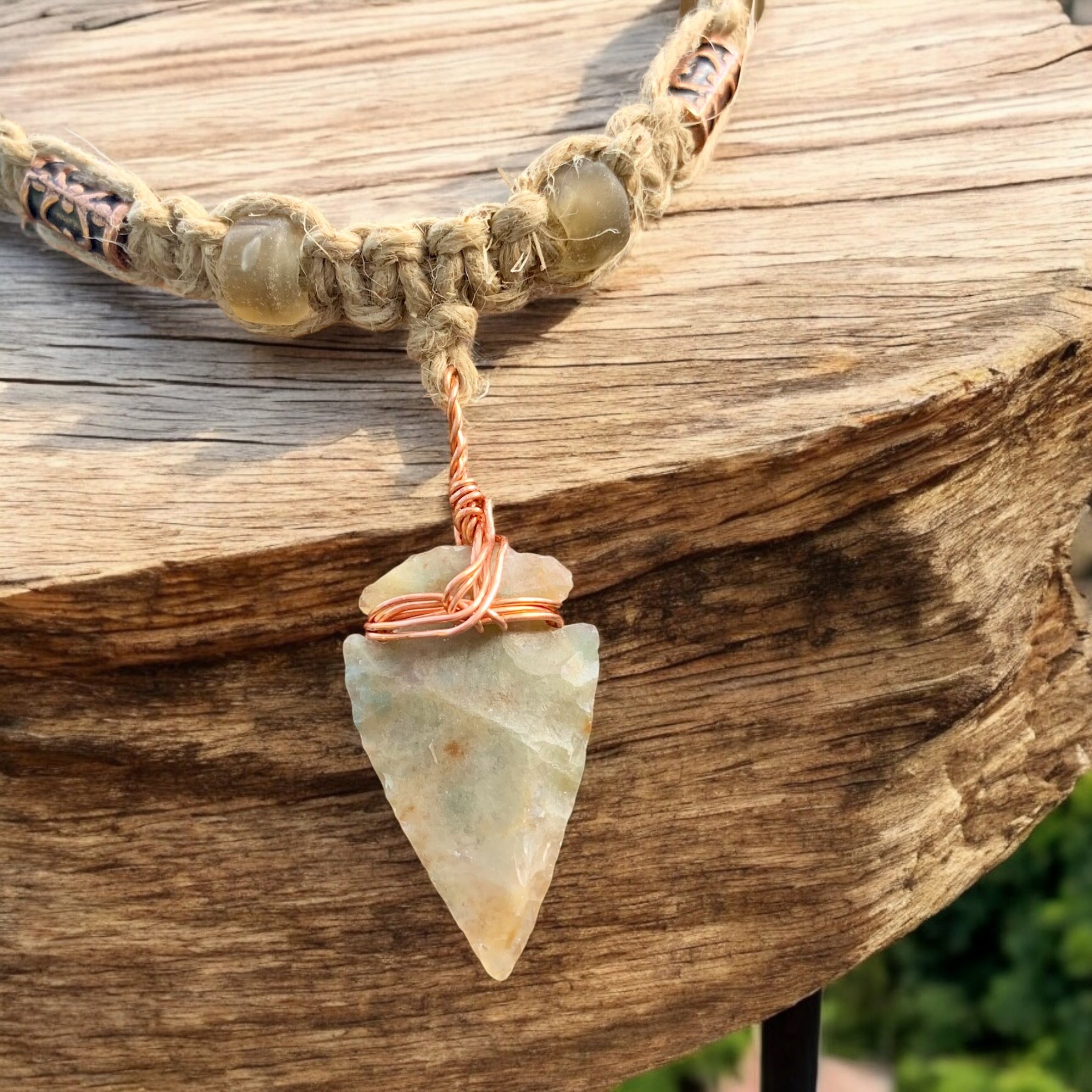 Handcrafted Tribal Necklace | Real Flint Arrowhead on Hemp Cord