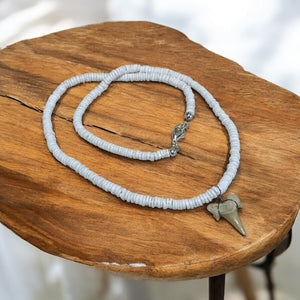 Shark Spirit Necklace – Puka Shell & Shark Tooth Tribal Jewelry, Custom Long Men's Unisex Necklace