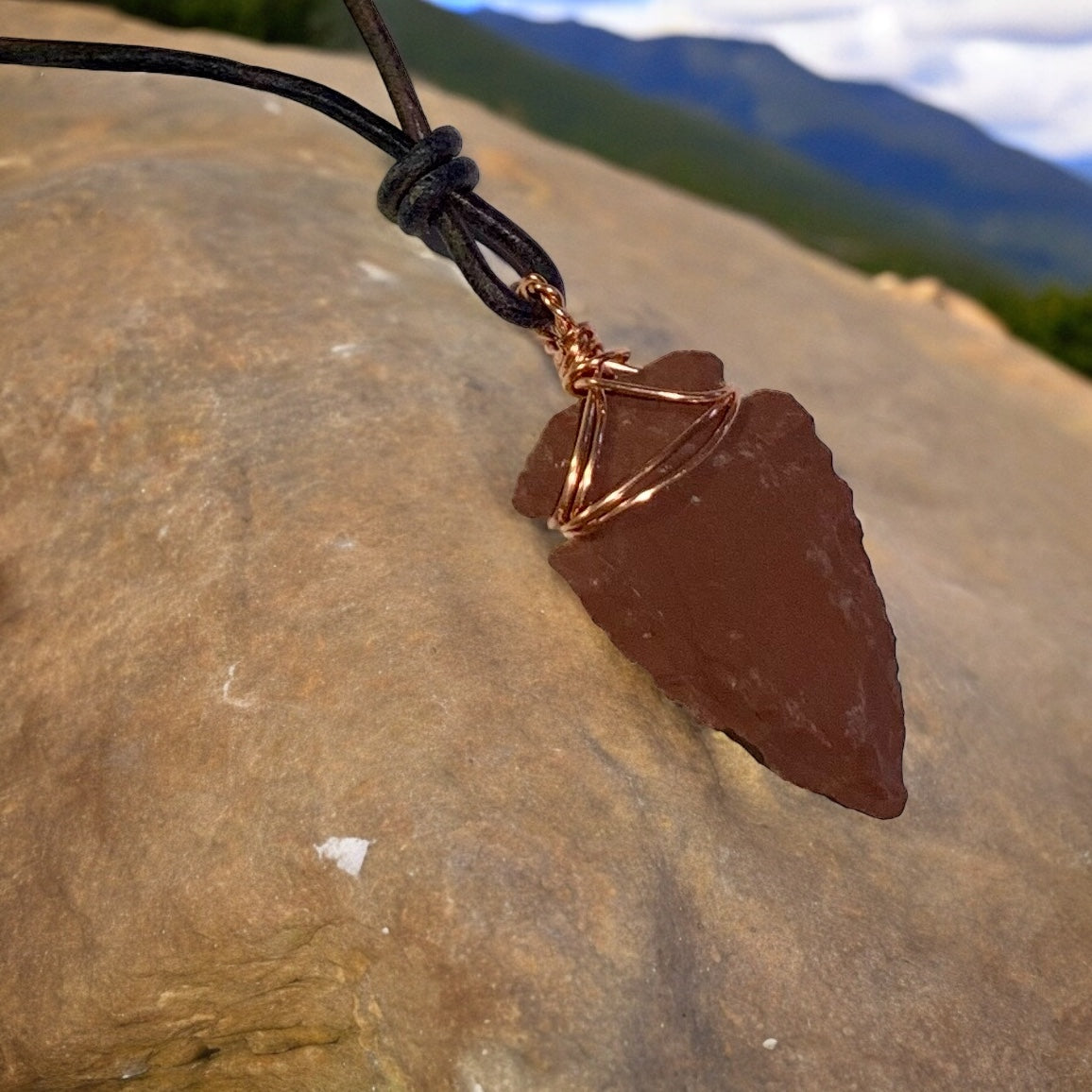 Arrowhead Leather Necklace Flint Real Stone, Primitive Jewelry