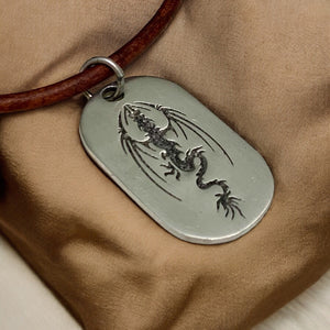 Dragon Dog Tag Leather Surfer Necklace