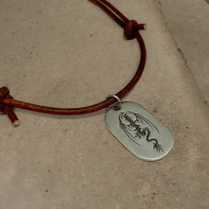 Leather Necklace with Dragon Dog Tag – Bold Mythical Pendant