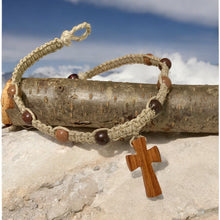 Load image into Gallery viewer, Thick Hemp Necklace with Wooden Cross |Rustic Cross Surfer Necklace| Handmade Beach Jewelry
