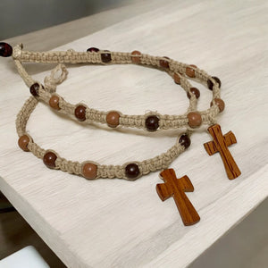 Thick Hemp Necklace with Wooden Cross |Rustic Cross Surfer Necklace| Handmade Beach Jewelry