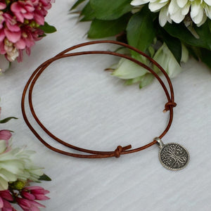 Leather Necklace With Pewter Tree of Life