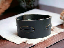 Load image into Gallery viewer, Natural Leather Bracelet Vintage Wide Laced Black
