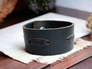 Natural Leather Bracelet Vintage Wide Laced Black