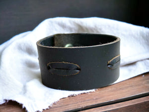 Natural Leather Bracelet Vintage Wide Laced Black