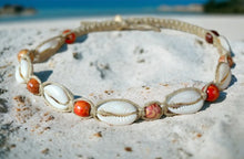 Load image into Gallery viewer, Hemp Necklace Natural with Cowrie Shells and Asian Wood Beads
