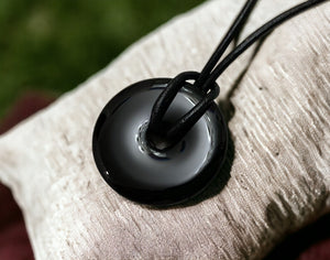 Leather Necklace With Black Onyx Donut