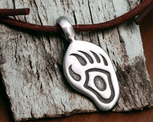 Load image into Gallery viewer, Leather Necklace With Pewter Bear Paw Pendant
