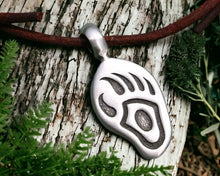 Load image into Gallery viewer, Leather Necklace With Pewter Bear Paw Pendant
