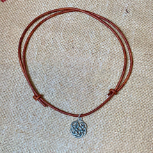 Load image into Gallery viewer, Celtic knot talisman on brown leather cord, unisex jewelry
