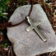 Load image into Gallery viewer, Leather Necklace With Large Pewter Cross
