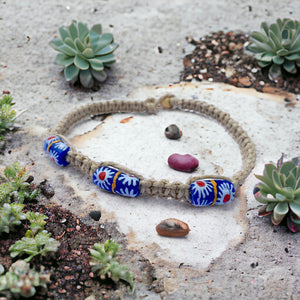 African Trade Beads Thick Hemp Necklace