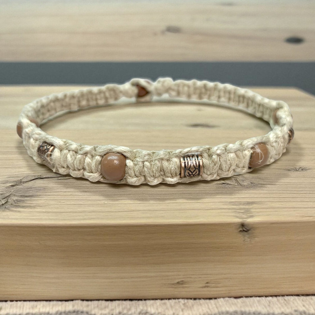 Hemp Necklace With Wooden And Metal Beads