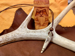 Viking Pendant Carved Deer Antler with Runes - Good Luck Charm -Fehu Rune- Norse/Warrior/Protection/Amulet - Leather Necklace