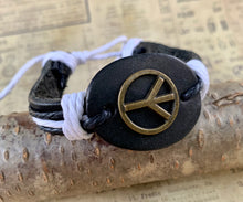 Load image into Gallery viewer, Peace Sign Leather Bracelet Unisex Wrist Band
