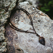 Load image into Gallery viewer, Arrowhead Leather Necklace Obsidian Real Stone, Primitive Jewelry, Men&#39;s Tribal Necklace
