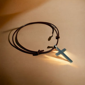 Leather Necklace With Large Pewter Cross
