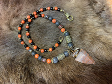 Load image into Gallery viewer, OOAK Arrowhead Necklace Flint Real Stone Mens Primitive Jewelry, Men&#39;s Tribal Necklace, Rustic Choker for Men
