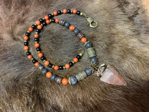 OOAK Arrowhead Necklace Flint Real Stone Mens Primitive Jewelry, Men's Tribal Necklace, Rustic Choker for Men